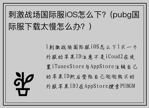 刺激战场国际服iOS怎么下？(pubg国际服下载太慢怎么办？)